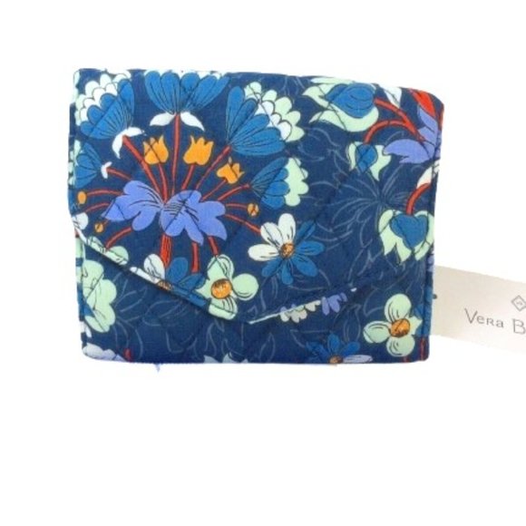 nwt Vera Bradley RFID Mini Tri-Fold Wallet Floral Bursts Blue 29019-X59 - Picture 1 of 5